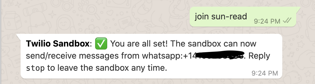 Twilio sandbox confirmation message