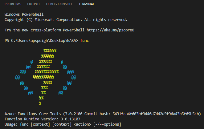 verify azure functions core tools is installed