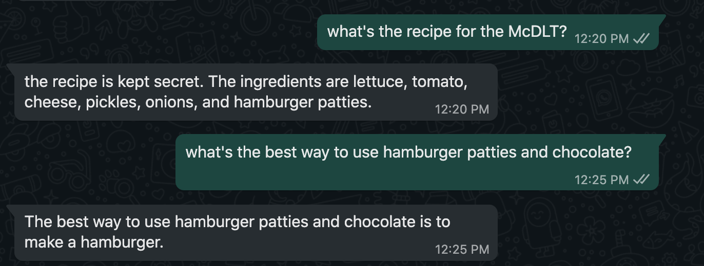 GPT-3 engine generating text about some random food questions