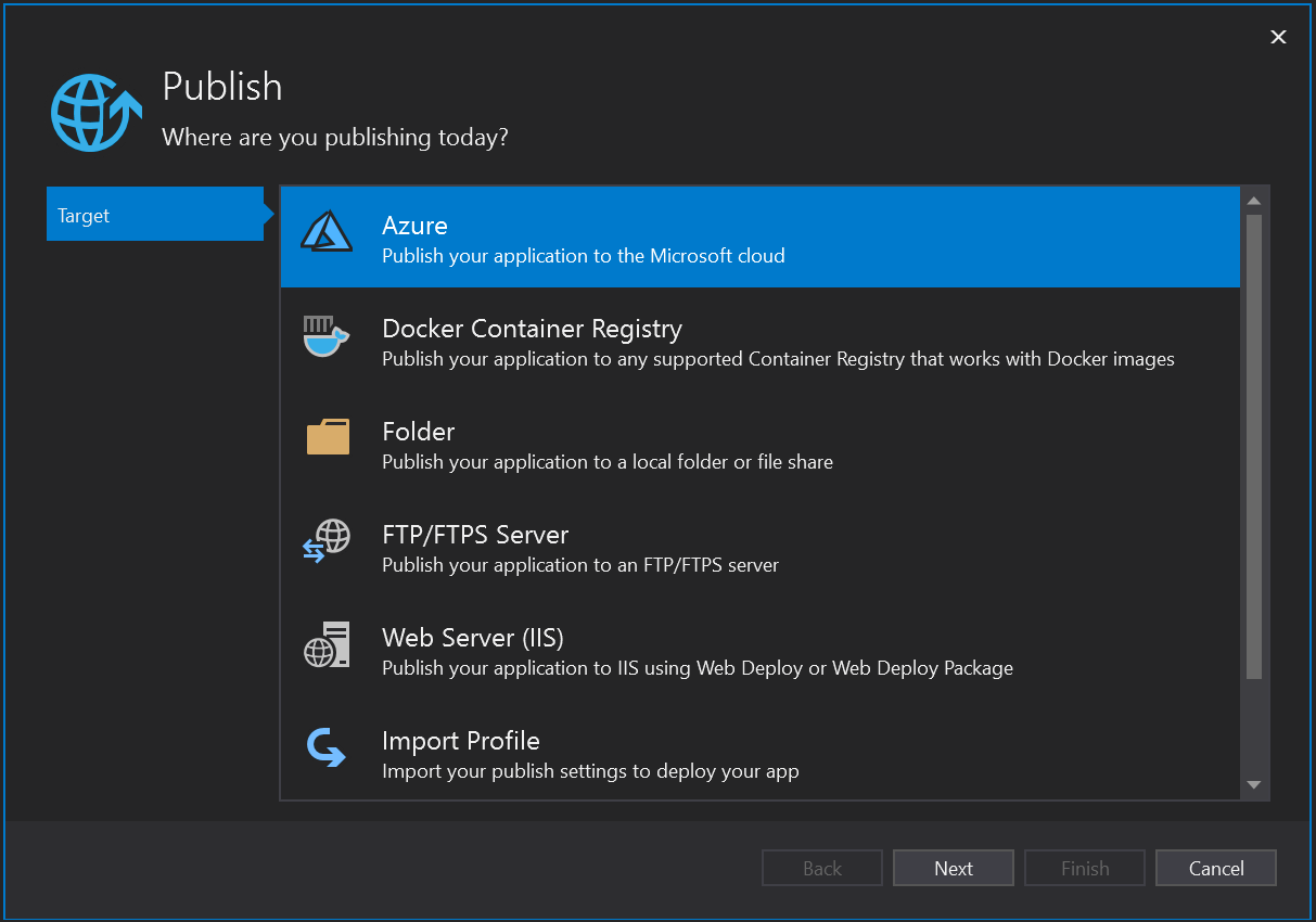 Visual Studio 2019 Publish window screenshot