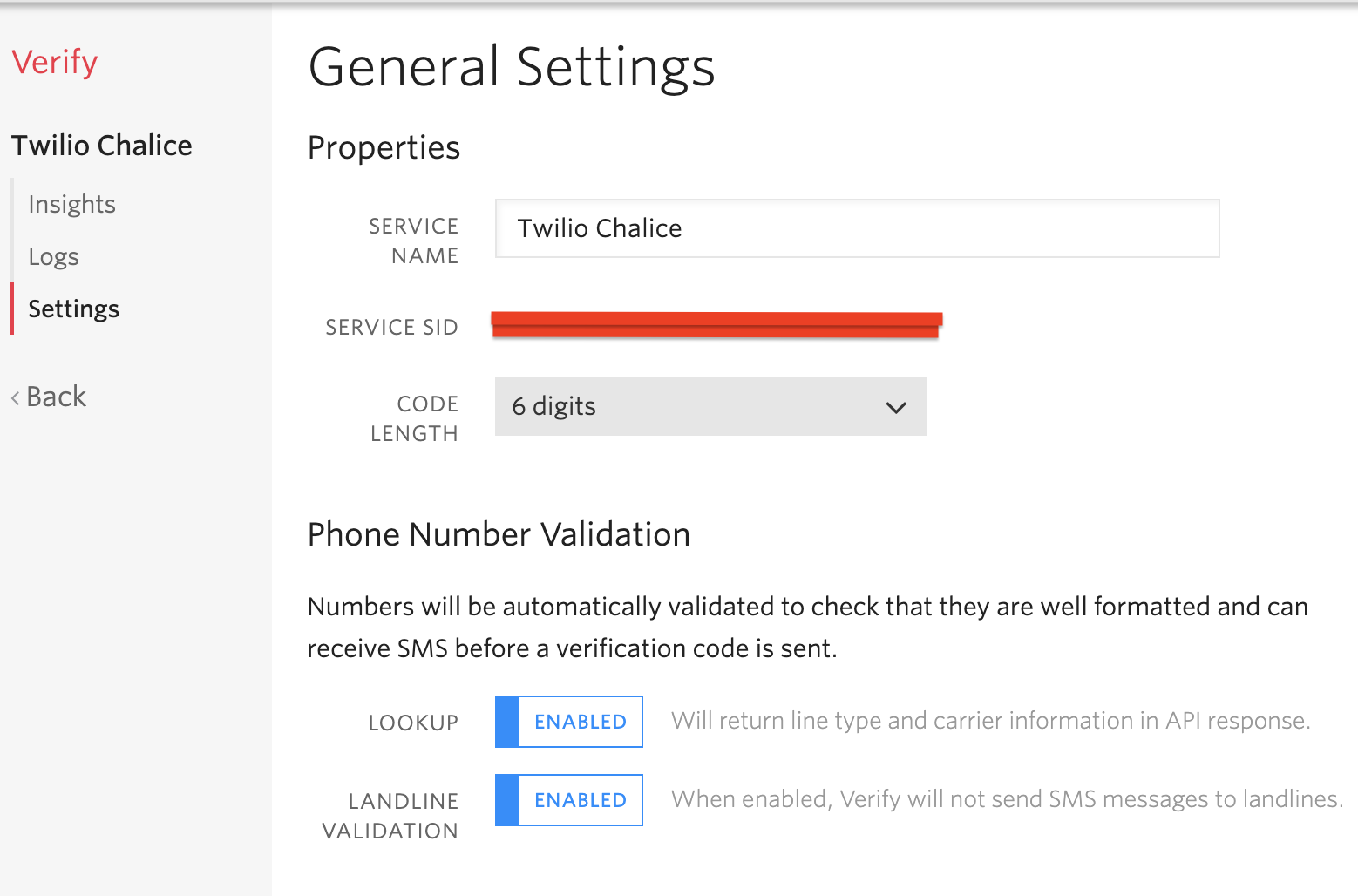 Twilio General Settings