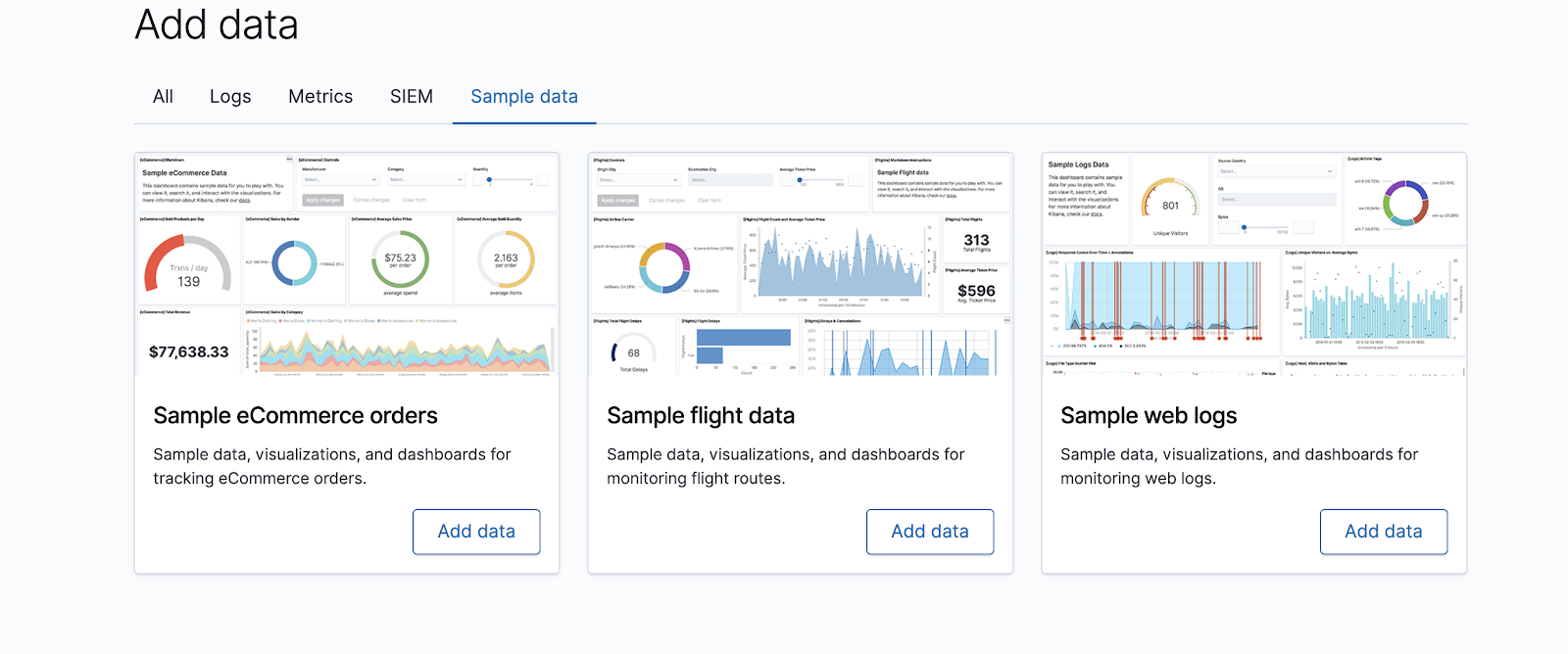 dashboard to add sample data