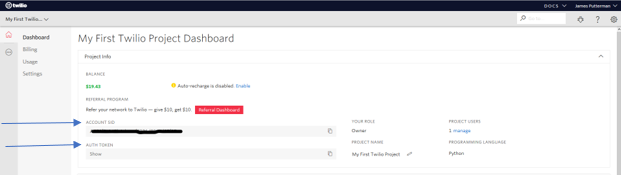 twilio account sid and auth token