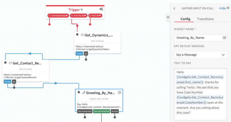 Capture d"écran - Ajout d"un message d"accueil dans un widget « Gather » (Recueillir) dans Twilio Studio