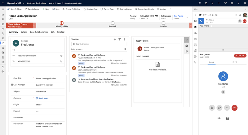 Capture d"écran - Twilio Flex intégré à Dynamics