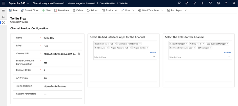 Capture d"écran - Flex intégré en tant que fournisseur de canaux dans Dynamics
