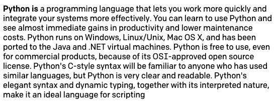 "Python is" completion with longer response