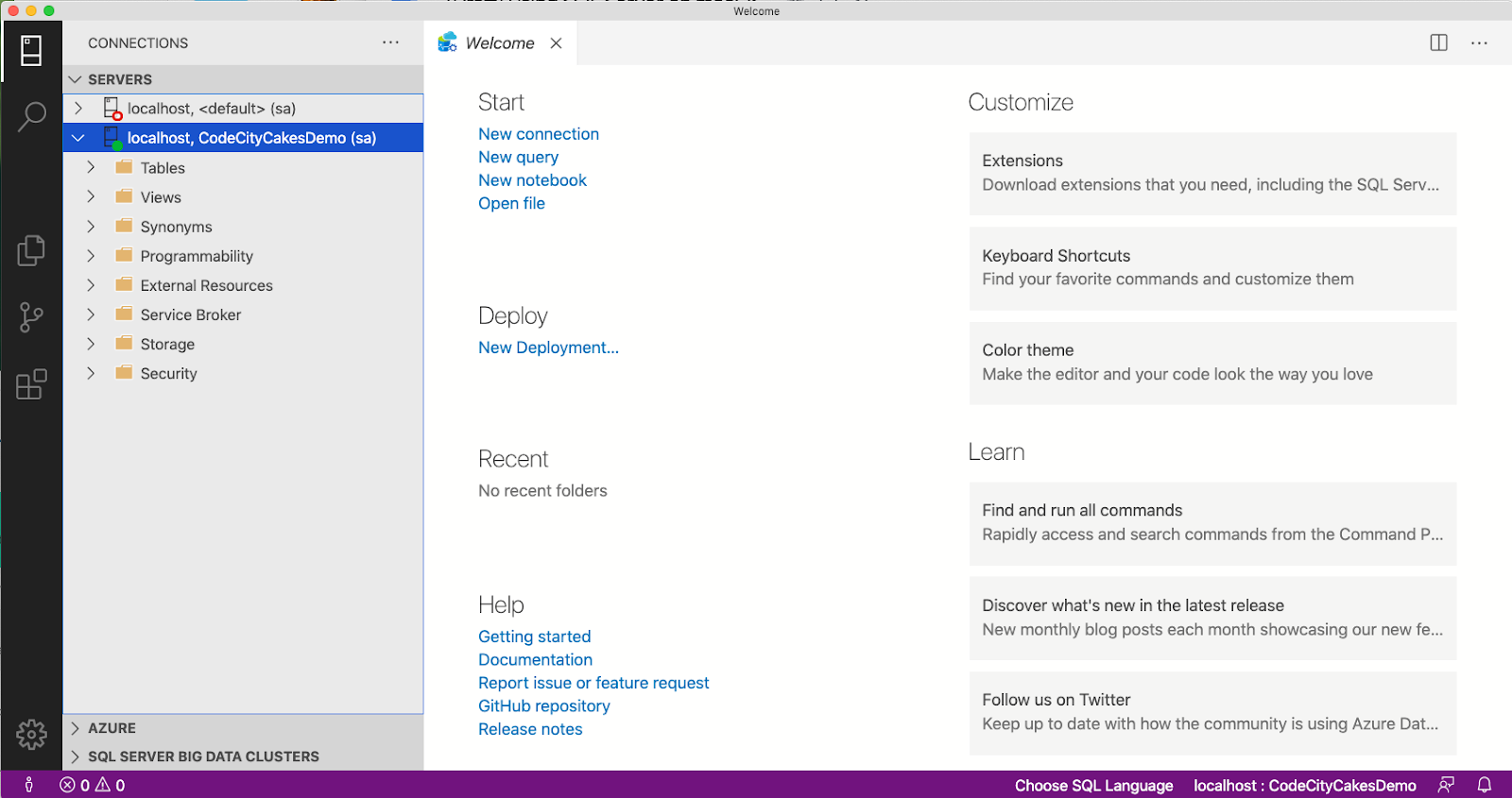 screenshot of Azure Data Studio