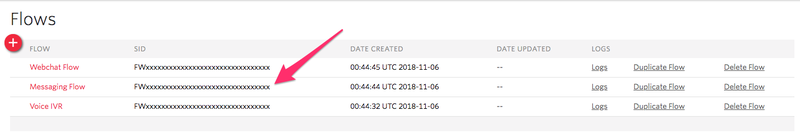 Messaging flow SID location