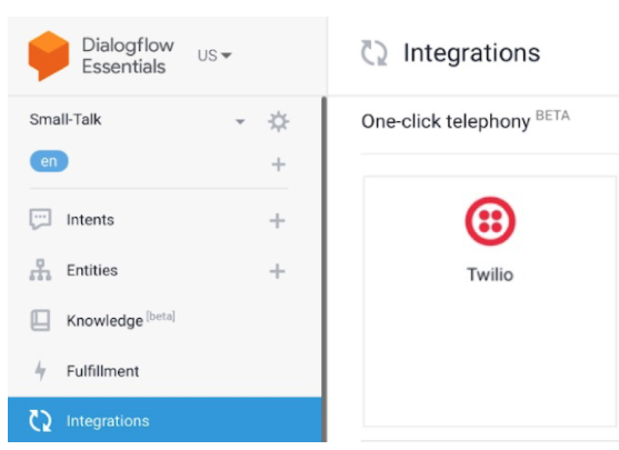 Dialogflow ES screen shot with Twilio VirtualAgent-JP