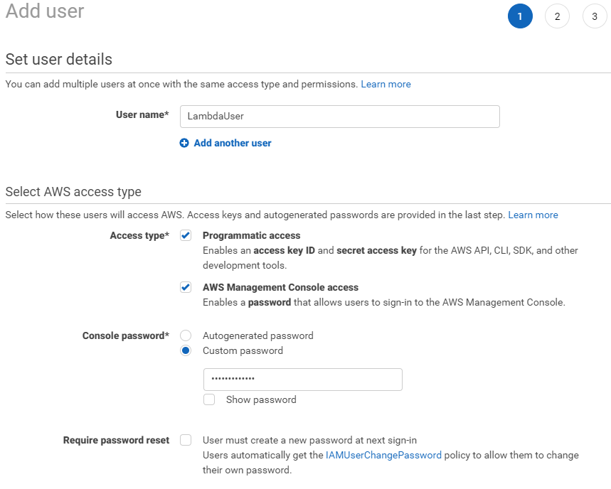 Adding an AWS IAM user account