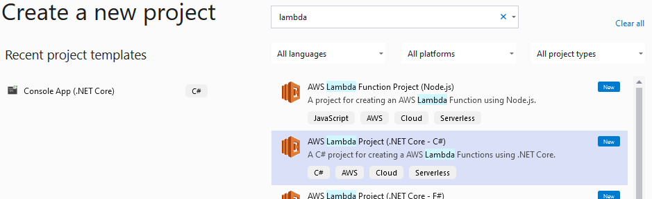 Create a C# Lambda project