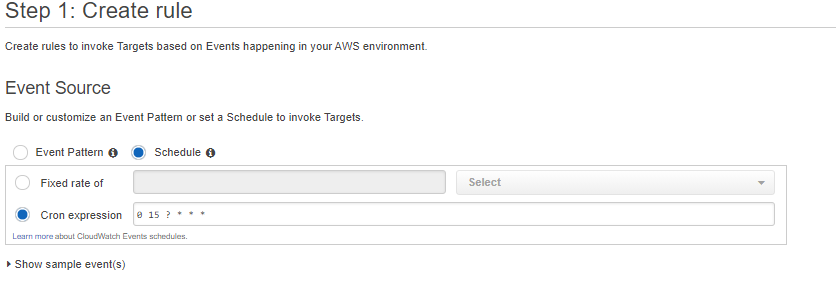 Create a Cloudwatch Event Schedule