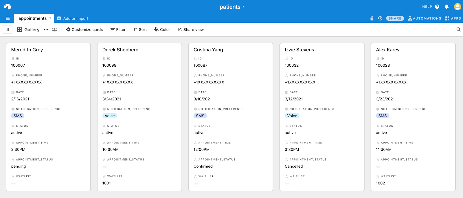 screenshot of the Airtable base and what it should look like when you copy it