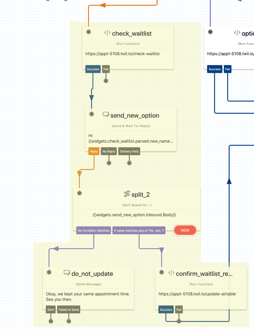 Screenshot of the part of the flow that handles checking the waitlist.