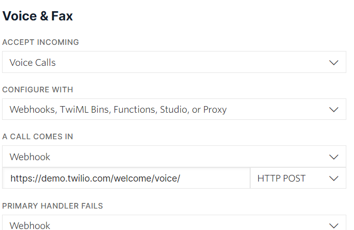 Webhook de Voice & Fax