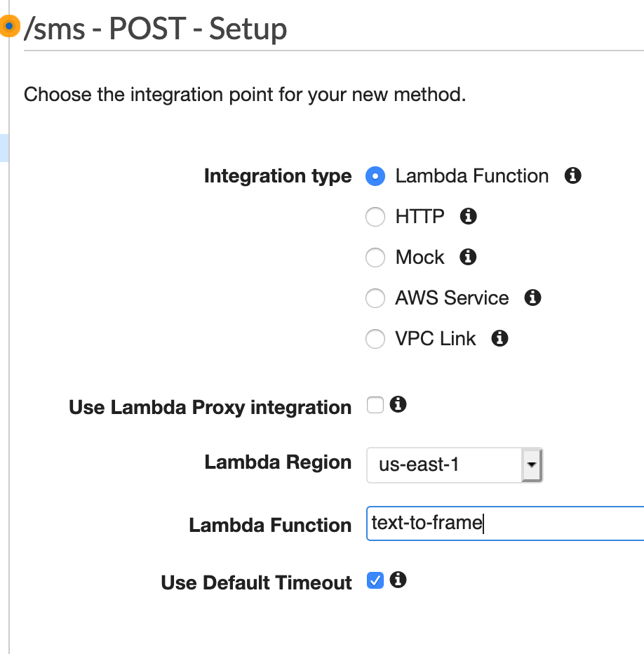 API Gateway POST request setup