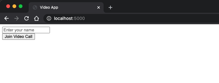 Browser window showing an input with "Enter your name" placeholder text and a button with text "Join Video Call" inside.