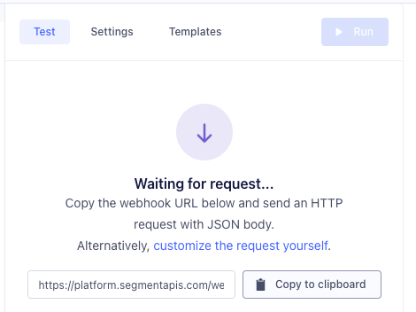 Segment Function Test panel showing where to get the test URL