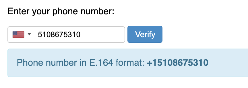 phone number in e.164 format