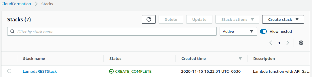 AWS CloudFormation Stacks list