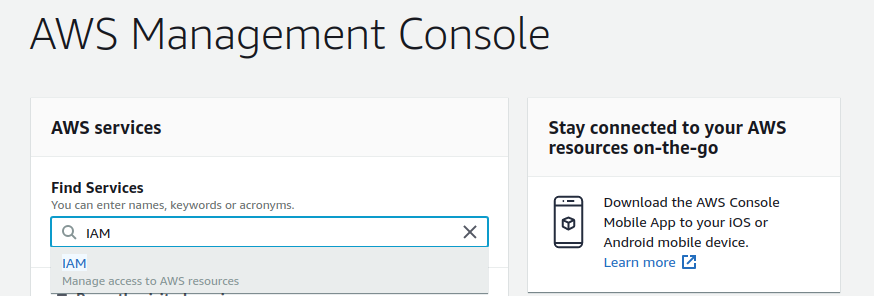 Search AWS service: IAM