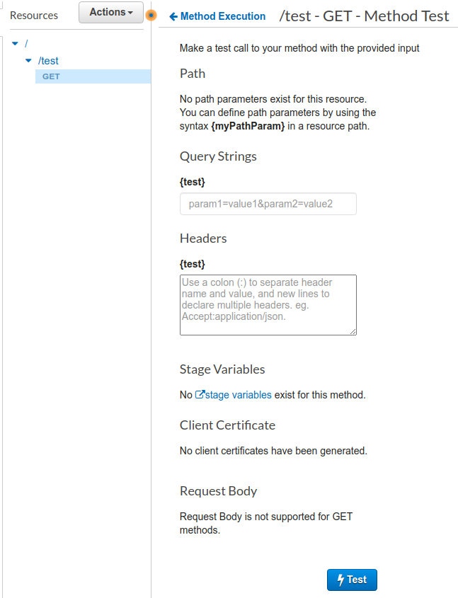 AWS API Gateway test route