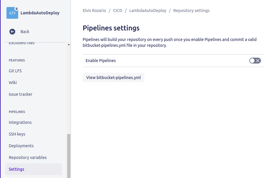 Disabled Bitbucket Pipelines