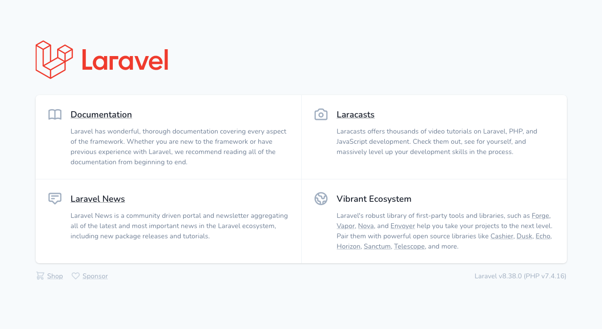 The default Laravel home page