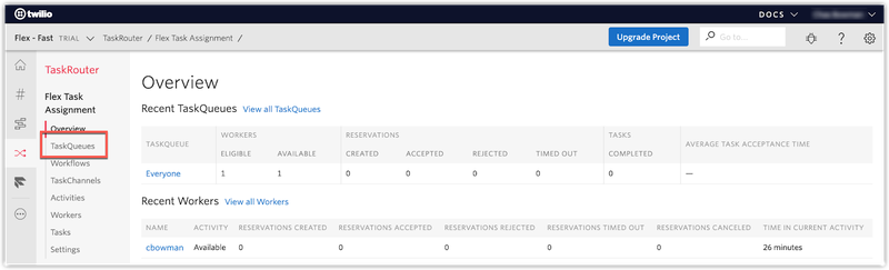 Selection de Task Queues dans la console Twilio