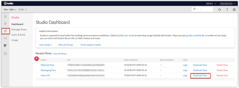 Duplication de Flow dans la console Twilio