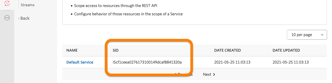 Copy Sync SID from the Sync service configuration