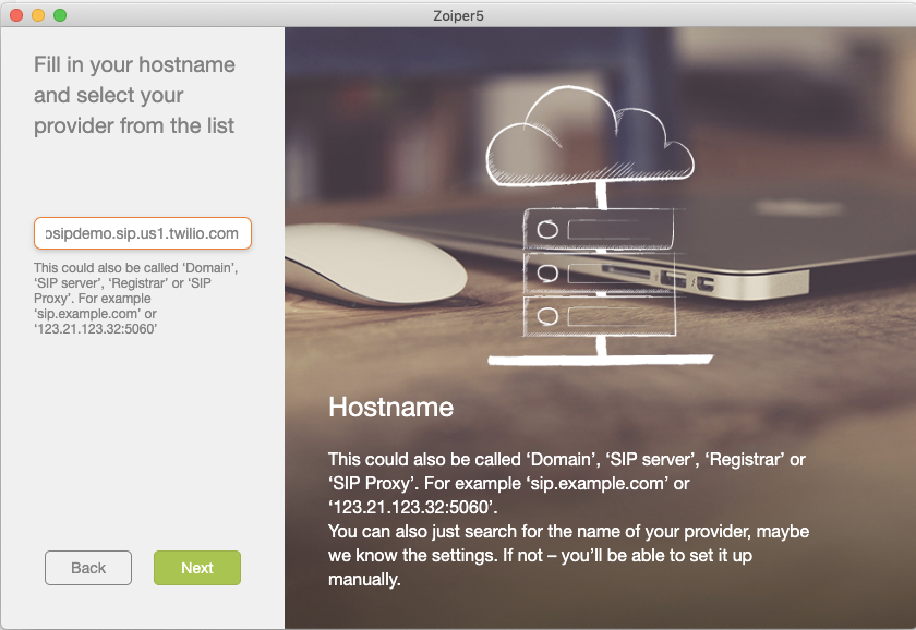 Fill in the SIP hostname.