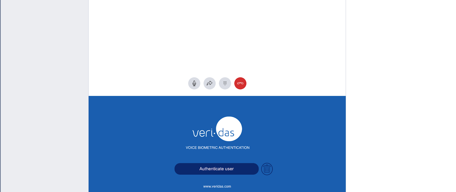 Veridas Voice Biometrics Plgun after registration