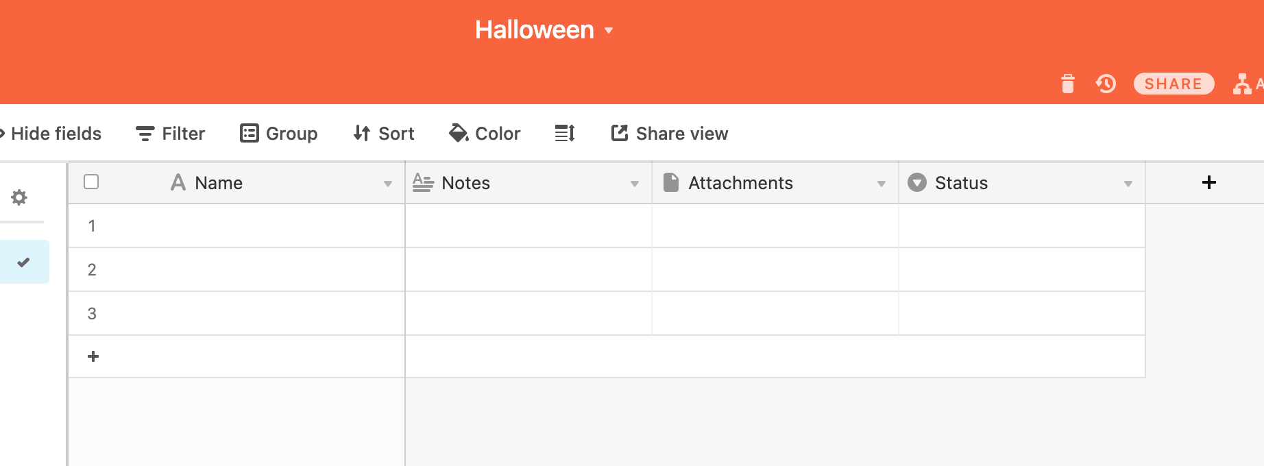 Screenshot showing airtable table with four fields