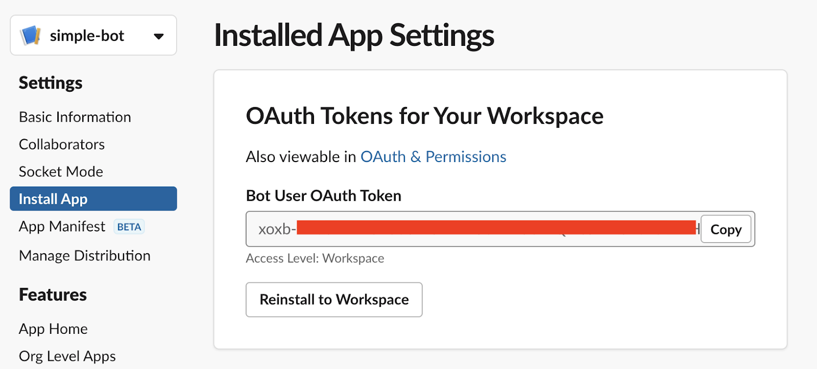 OAuth tokens for the workspace