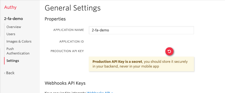 Copy the production API key from a Twilio Authy app