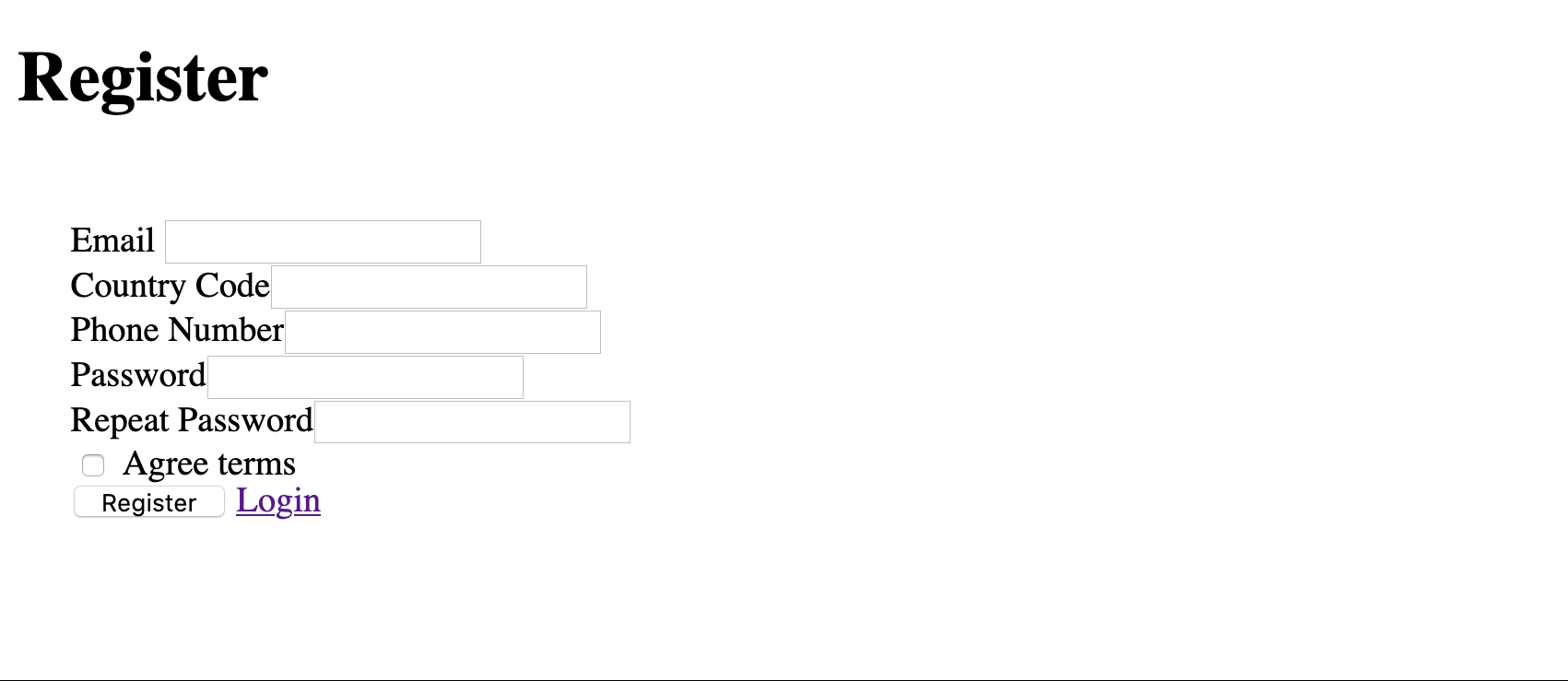 What the default registration route in our Symfony app looks like