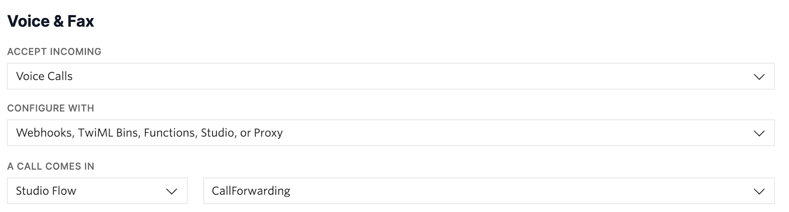 Voice & Fax webhook configuration in Twilio
