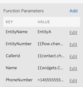 Keys and values in a run function widget