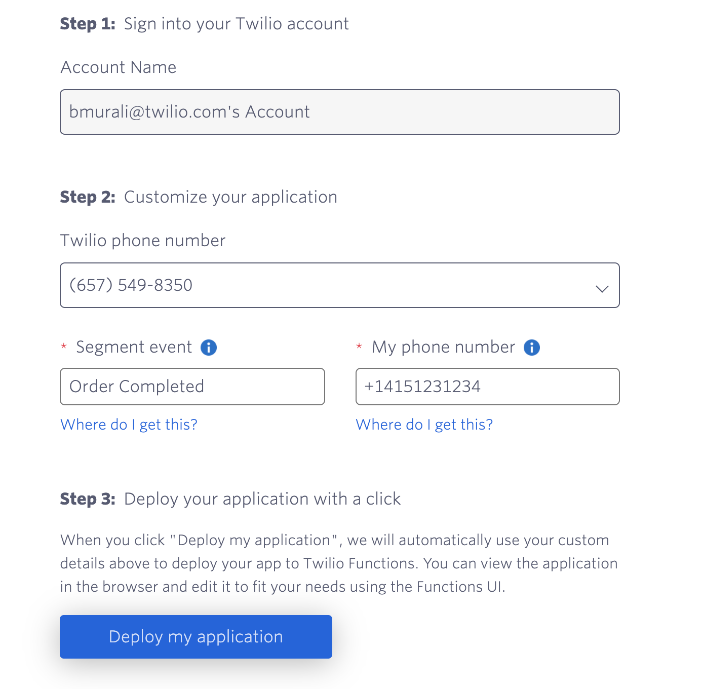 Filling out the Segment-Twilio no code integration