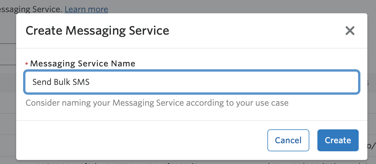 Create Messaging Service prompt