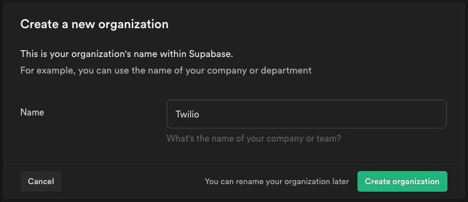 Create a new organization in Supabase