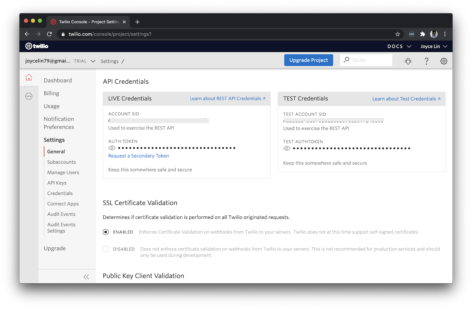 Twilio credentials