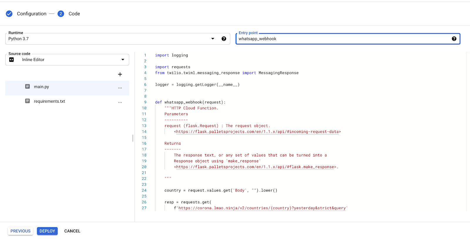 GCP cloud function deploy