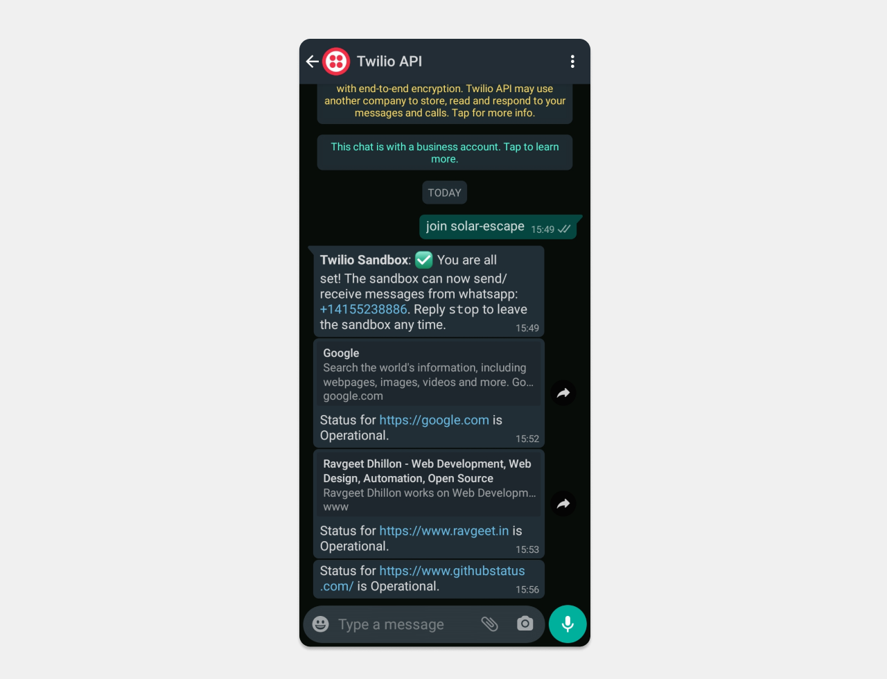 A screenshot of the WhatsApp notification