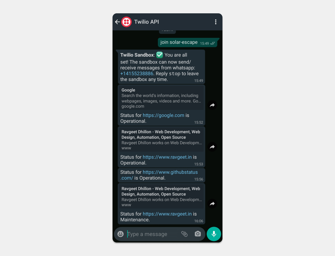 A screenshot of the WhatsApp notification