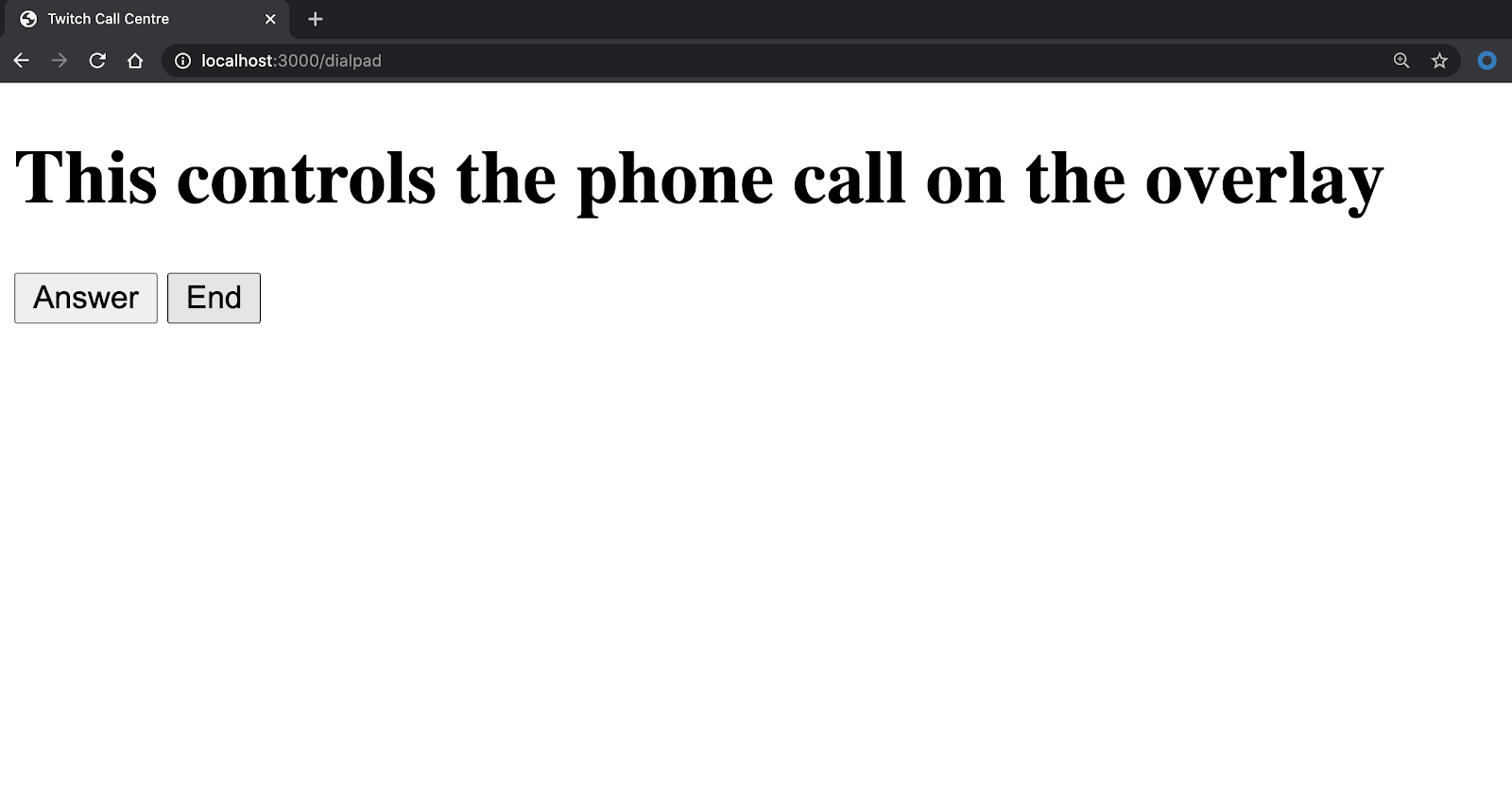 Phone Call Control Panel in Webpage