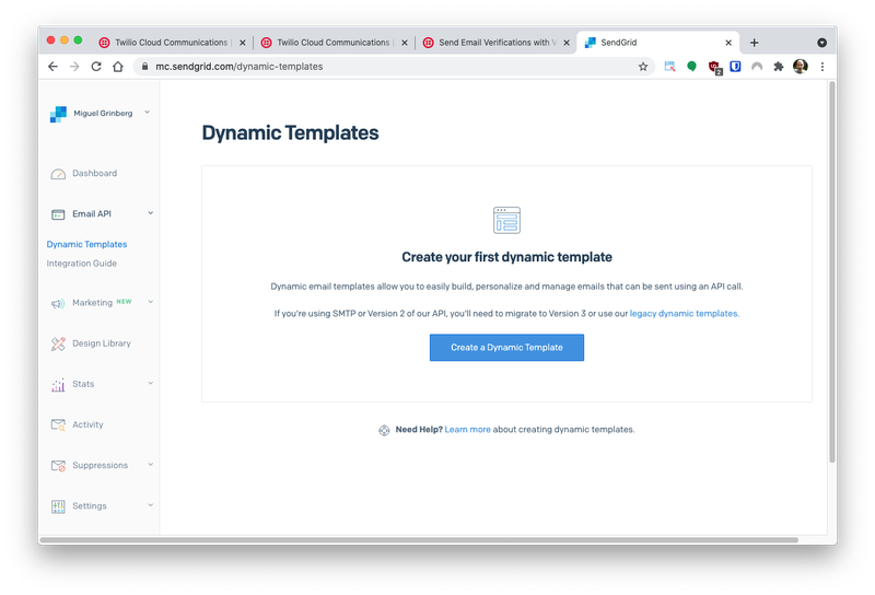 Modèles dynamiques SendGrid