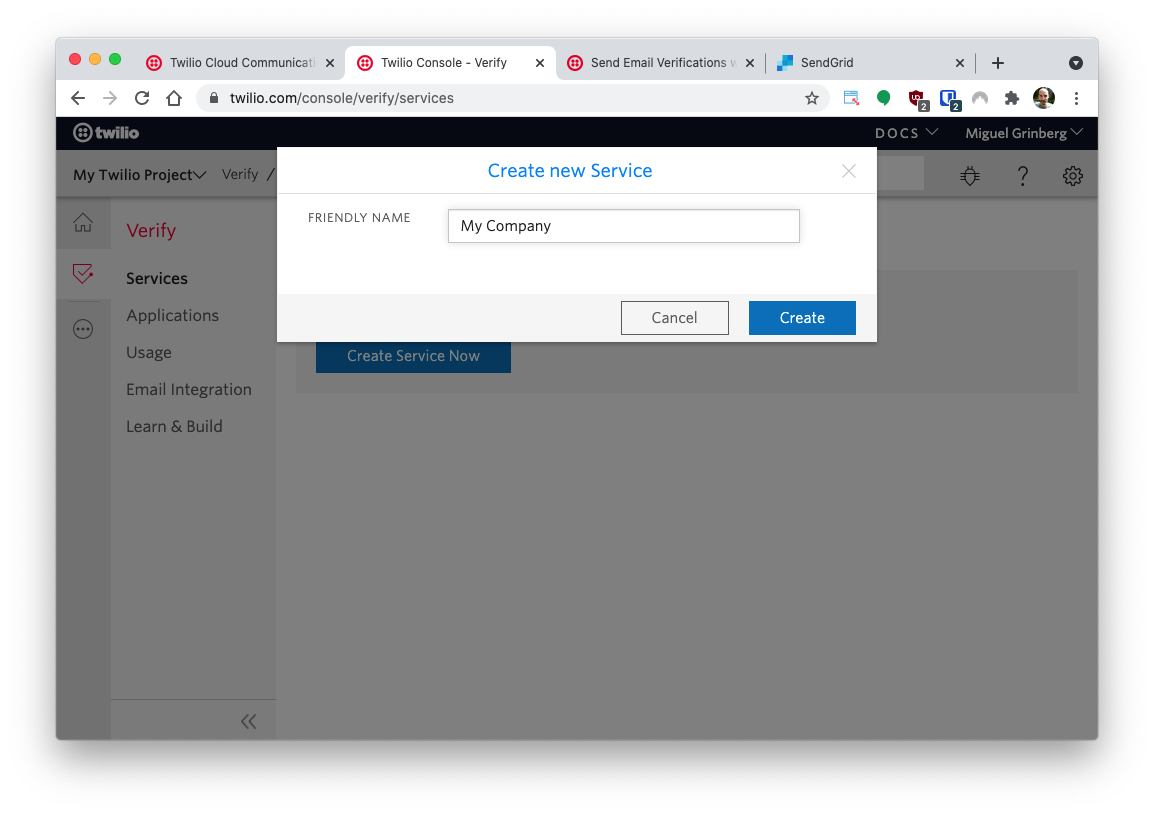 Create new Verify service